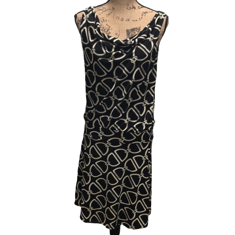 {WHBM} Black And White Cowl Neck Printed Dress